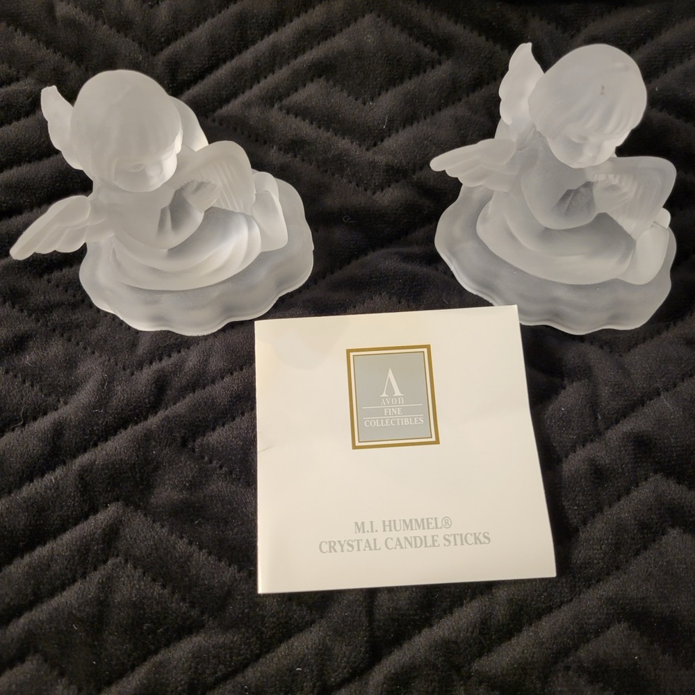 VTG M.I. Hummel "The Song of Praise" Frosted Crystal Angel Candlestick Holders